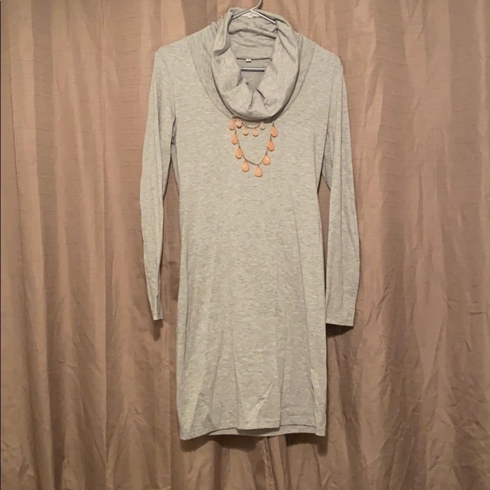 Gray turtle neck dress.